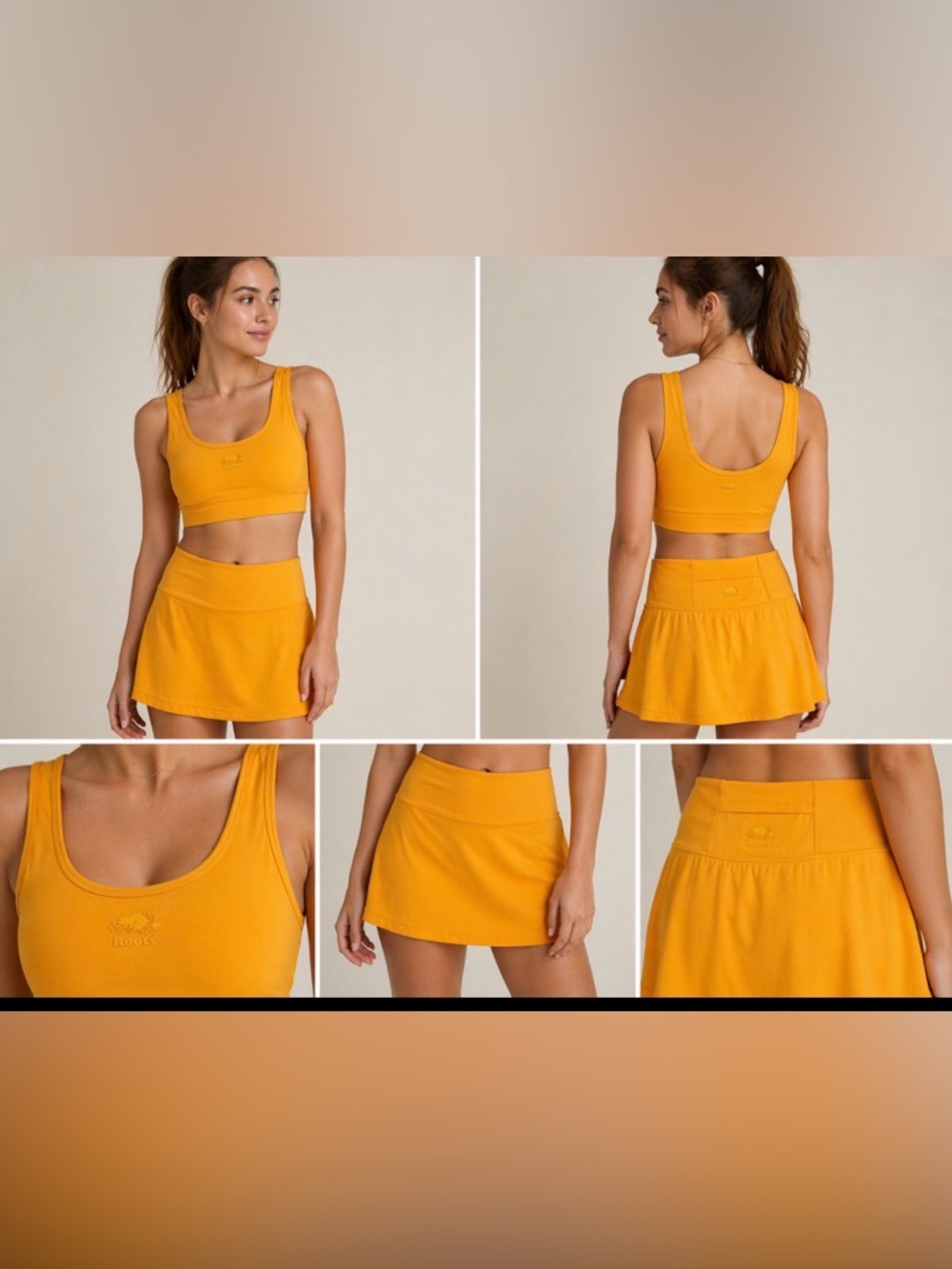 Roots Bright Orange Active Set – Sport Bra & Skort